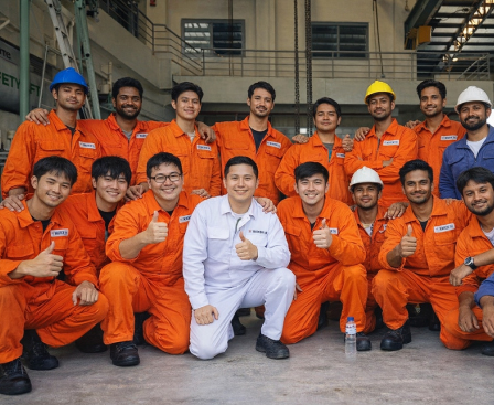 多国籍の船員が並ぶ様子